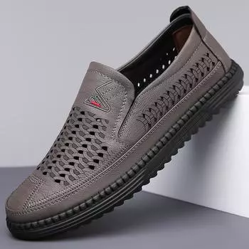 2024 летняя новая мужская обувь ручной работы онлайн повседневная кожаная обувь мужские полые дышащие кожаные сандалии дырявые туфли мужские 8105 38 коричневый