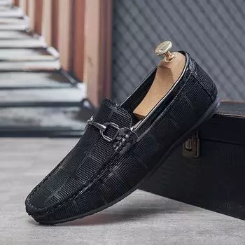 2024 летняя новая мужская обувь универсальная классическая с принтом мягкая кожа мягкая подошва одна педаль обувь Doudou модная обувь 39