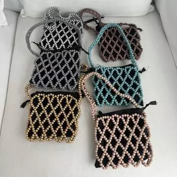 2024 летняя новая нишевая дизайнерская простая полая чистая ручная работа с бисером повседневная маленькая квадратная сумка для ужина темно-коричневого