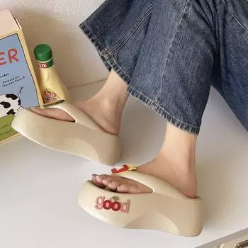 2024 летняя новая обувь с буквенным принтом, шлепанцы с ощущением наступания на дерьмо, женские тапочки с толстой подошвой и рисунком кекса, мягкие классные тапочки 35-36 белый