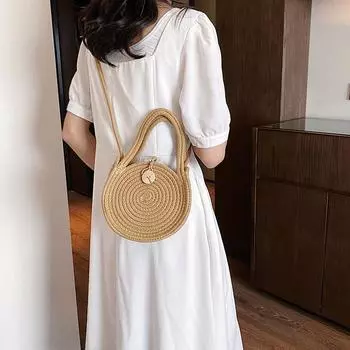 2024 летняя новая полосатая плетеная сумка женская в этническом стиле повседневная простая пляжная сумка экзотический стиль портативная сумка-мессенджер хаки
