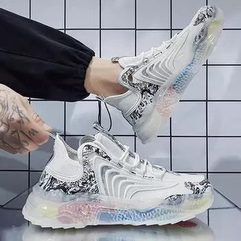 2024 летняя новая повседневная мужская спортивная обувь с подошвой из попкорна, легкая спортивная обувь, мужские спортивные туфли с высоким берцем для папы 39 бежевый