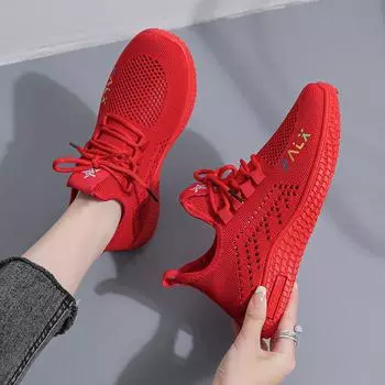 2024 летняя новая повседневная женская обувь из дышащей сетки, полые прогулочные туфли, студенческая спортивная обувь, рабочая обувь для мам 35 красный