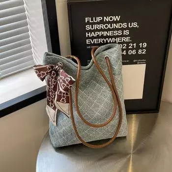 2024 летняя новая простая модная сумка-мессенджер повседневная ретро сумка через плечо большая вместительная корейская сумка-тоут светло-синий