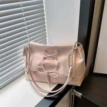 2024 летняя новая сумка через плечо с бантом женская модная простая милая сумка-тоут большой вместимости чёрный