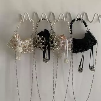 2024 летняя новая сумочка fairy wind с жемчужной цепочкой, плетеная мини-сумка-мессенджер с высокой текстурой и помадой серебряный