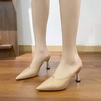 2024 Летняя новая верхняя одежда женские полутапочки остроносые однотонные светлые универсальные удобные и простые одинарные туфли 33