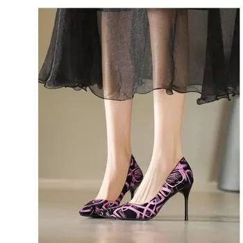 2024 Летняя новая верхняя одежда женские туфли на большом каблуке, однотонные туфли с острым носком, цветные, сексуальные, универсальные, удобные, для банкета, для женщин 34 фиолетовый