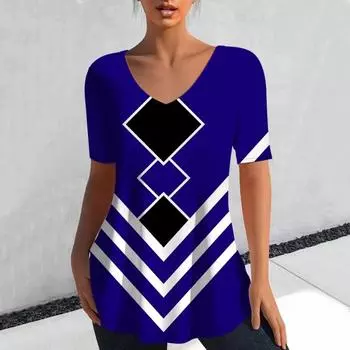 2024 летняя новая женская модная футболка с v-образным вырезом, повседневный топ, повседневная футболка с 3D принтом для женщин, уличная рубашка, одежда в стиле Харадзюку S