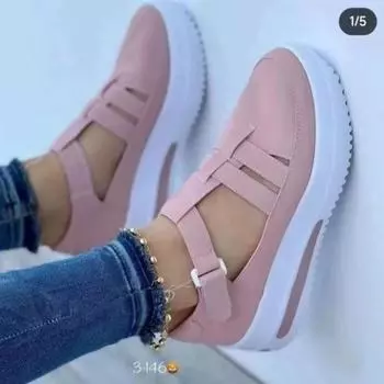 2024 летняя новая женская обувь большого размера с толстой подошвой, полая, спортивная и любительская, с круглой подошвой из полиуретана 35 чёрный