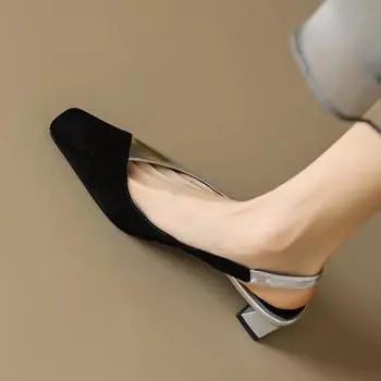 2024 летняя новая женская обувь одинакового цвета, удобные женские сандалии на высоком каблуке на мелком каблуке, повседневное уличное платье, женские сандалии 35 чёрный