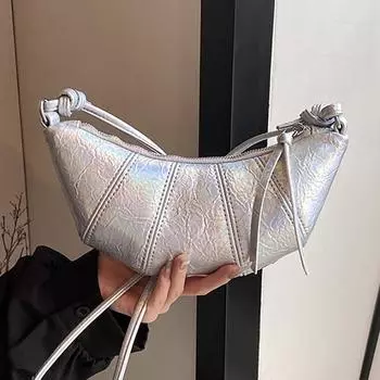 2024 летняя новая женская сумка сумка-круассан текстура нишевый дизайн сумка-мессенджер маленькая сумка женская универсальная сумка-круассан на шею чёрный