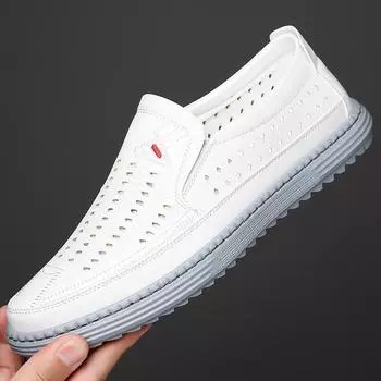 2024 Летняя обувь для мужчин Кожаные сандалии Дышащие открытые мокасины Кожаная повседневная обувь 38 чёрный