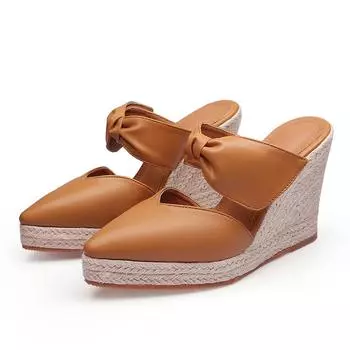 2024 Летняя обувь Женская обувь на высоком каблуке с острым носком Модная женская обувь для вечеринок Туфли на плоской платформе с танкеткой Черный Розовый Большой размер A4357 4 чёрный