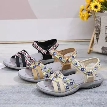 2025 Летняя обувь Женские сандалии Праздничные плоские модные брендовые женские сандалии Мягкие удобные Большие размеры 42 36 чёрный