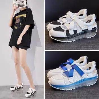 2024 летняя обувь, женские сандалии, туфли из натуральной кожи на толстой подошве, черные, белые, синие, увеличивающие рост 4 см 35 синий