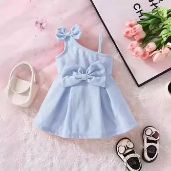 2024 летняя одежда для младенцев, платье для девочек, милые платья с бантом на подтяжках, одежда принцессы для дня рождения 18-24M синий