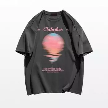 2024 летняя повседневная футболка большого размера из чистого хлопка, футболки с короткими рукавами, женские топы в стиле Харадзюку с графическим принтом для пар y2k, уличная одежда унисекс M чёрный