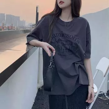 2024 летняя повседневная футболка большого размера из чистого хлопка, футболки с короткими рукавами, женские винтажные топы с буквенным принтом в стиле Харадзюку, уличная одежда y2k, унисекс M