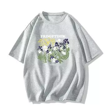 2024 летняя повседневная футболка оверсайз из чистого хлопка, футболки с короткими рукавами, женские топы в стиле Харадзюку с цветочным принтом y2k, уличная одежда унисекс M