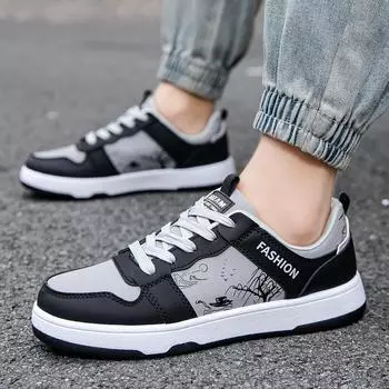 2024 летняя повседневная мужская обувь модные туфли на мягкой подошве с кожаной поверхностью белые туфли с принтом туфли на плоской подошве 39