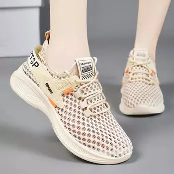 2024 Летняя повседневная обувь из дышащей сетки, женская удобная спортивная обувь с мягкой подошвой, универсальные маленькие белые туфли с вырезами 36