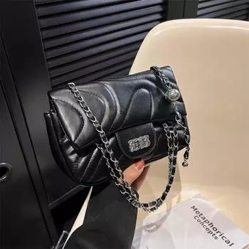 2024 летняя повседневная женская сумка с текстурой, корейская версия новой модной клетчатой цепочки с маленьким золотым шариком, сумка-мессенджер через плечо белый