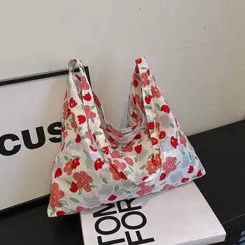 2024 летняя ретро-сумка большой вместимости для поездок на работу, модная тканевая сумка, литературная тканевая сумка, свежая студенческая сумка через плечо с косым ремнем, женская