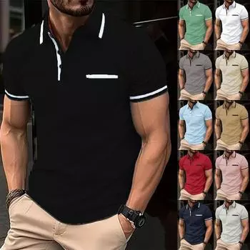 2024 Летняя рубашка-поло с карманом на пуговицах, мужская повседневная спортивная рубашка-поло S бежевый