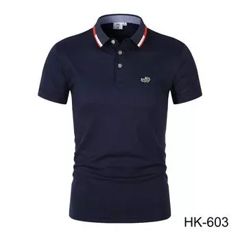 2024 летняя рубашка-поло с вышивкой, мужская рубашка-поло высокого качества, дышащий топ с короткими рукавами, деловая повседневная рубашка-поло для мужчин L синий
