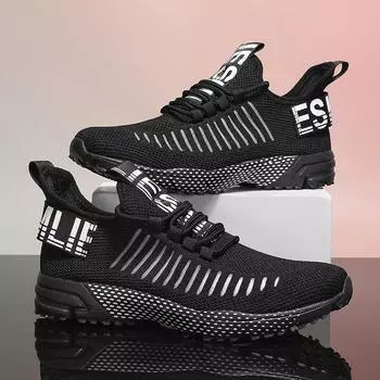 2024 Летняя сетчатая повседневная мужская обувь Модные дизайнерские кроссовки на платформе Новые удобные дышащие вулканизированные кроссовки 39 чёрный