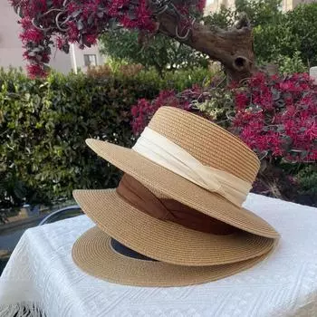 2024 летняя соломенная шляпа женская солнцезащитная шляпа цилиндр высокого класса декоративная поясная шляпа от солнца универсальная шляпа оптовая продажа M56-58cm