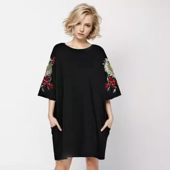 2024 летняя стильная женская футболка с вышивкой и принтом, хлопковая женская модная повседневная футболка с круглым вырезом, черные футболки большого размера 4XL