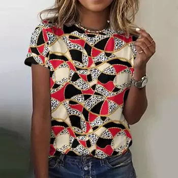 2024 Летняя женская футболка с 3D-леопардовым узором, модная повседневная свободная футболка с круглым вырезом, женский пуловер, без ошибок S