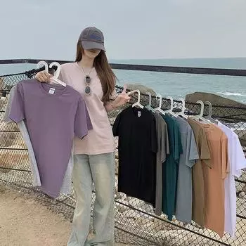 2024 летняя женская футболка в стиле Харадзюку, однотонные футболки для студентов, корейские повседневные свободные розовые и белые топы с короткими рукавами y2k, женская футболка 90-х годов