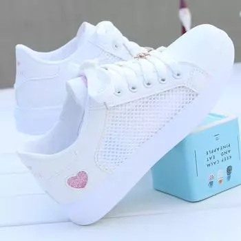 2024 Летняя женская обувь Новые нескользящие белые туфли для ходьбы Женская сетчатая поверхность с полыми повседневными сетчатыми поверхностями модные туфли для досок 35 светло-розовый