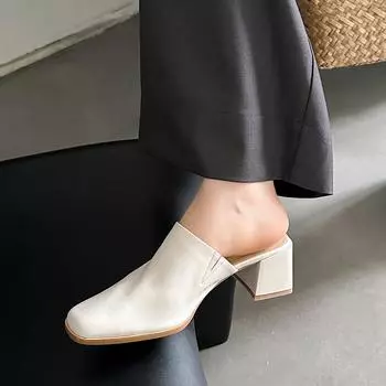 2024 Летняя женская обувь с квадратным носком и квадратным каблуком. Модные туфли из коровьей кожи для женщин. Повседневные мюли для женщин. Сандалии. 34 чёрный