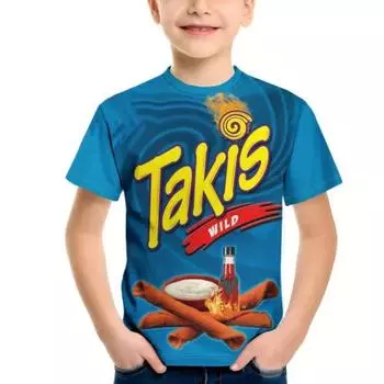 2024 Лето 4-14 лет Дети Дети Девочки И Мальчики Милые Легкие и Дышащие 3D Милые Takis Принт Футболки Топы 100CM