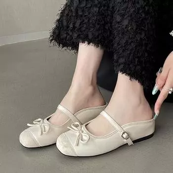 2024 Лето Бабочка-узлом Женские Мюли Тапочки Модные Неглубокие Слипоны Женские Элегантные Босоножки С Внутренним Высотой Туфли 35 розовый