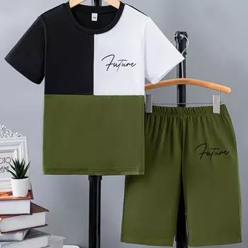 2024 Лето Детский Новый Детский Комплект Из Двух Частей С Короткими Рукавами Модный Дышащий Топ Быстросохнущие Свободные Штаны Игровой Джерси Повседневная Одежда 100