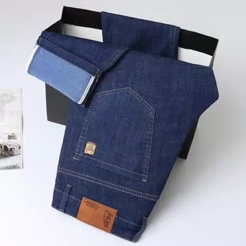 2024 Лето Ice Silk Тонкие эластичные джинсы мужские прямые свободные эластичные деловые повседневные мужские брюки 28 чёрный