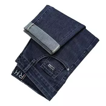 2024 Лето Ice Silk Тонкие повседневные джинсы для мужчин, прямые облегающие эластичные длинные мужские брюки 28 серый/чёрный