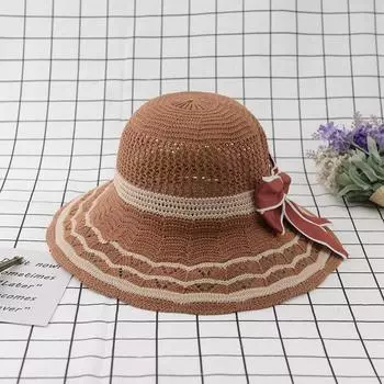 2024 лето Интернет знаменитость соломенная шляпа женская морская поездка на отдых солнцезащитный крем рыбацкая шляпа большой карниз солнцезащитный козырек бант шляпа One Size хаки