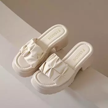 2024 Лето Круглый носок Открытый носок Однотонные модные толстые подошвы Ношение водонепроницаемой платформы Удобные тапочки Женская обувь 35 бежевый