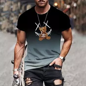 2024 Лето Новая 3D Мужская Градиентная Футболка Круглый Вырез Спортивный Стиль Топ Летний Пуловер Модная Мужская Одежда M