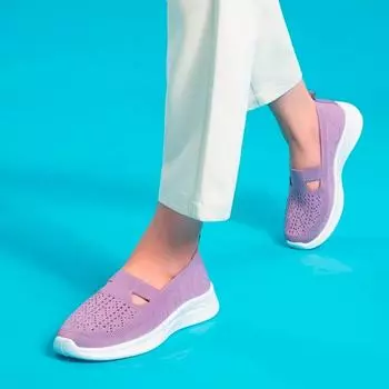 2024 Лето Новая мода Круглая Голова Однотонная Сетка Дышащая Толстая Нижняя Ткань Лицо Удобные Плоские Туфли Для Женщин 35 светло-фиолетовый