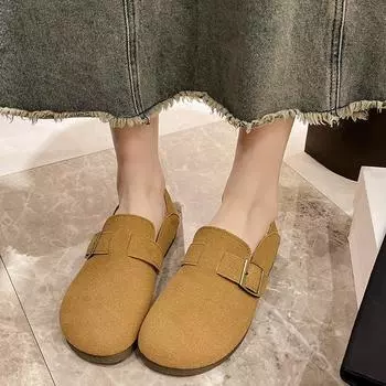 2024 Лето Новая мода Круглый носок Матовая кожа Однотонные универсальные удобные туфли на плоской подошве большого размера Женские одинарные туфли 35 бежевый