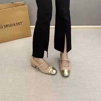 2024 Лето Новая мода квадратная голова неглубокий носок верхняя одежда удобные женские сандалии на высоком каблуке одинарные туфли женские 35 чёрный