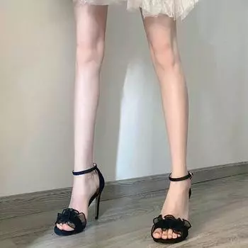 2024 лето новая мода с открытым носком на шпильке с высоким каблуком и оборкой по краю с модными большими размерами сандалии для женщин 34