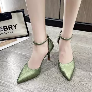 2024 Лето Новая модная верхняя одежда Женская обувь на высоком каблуке с острым носком и неглубоким носком Однотонная однотонная обувь с пряжкой в одну линию 34